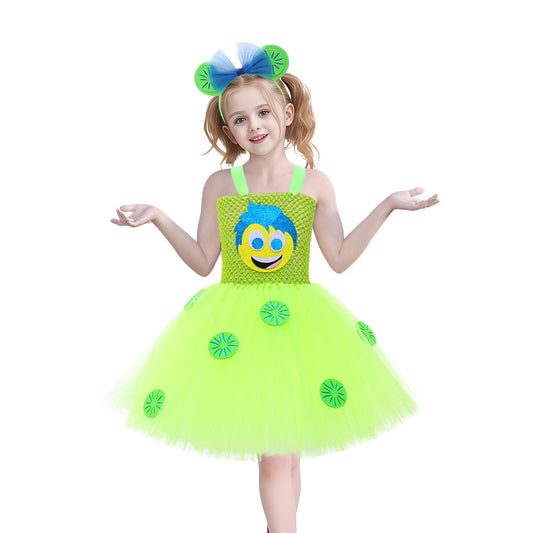 Inside Out Joy Costume Kids Joy Tutu Dress with Hair Band Party Birthday Halloween Costume