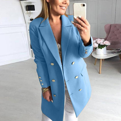Abrigo midi de doble botonadura con cuello solapa y mezcla de lana premium