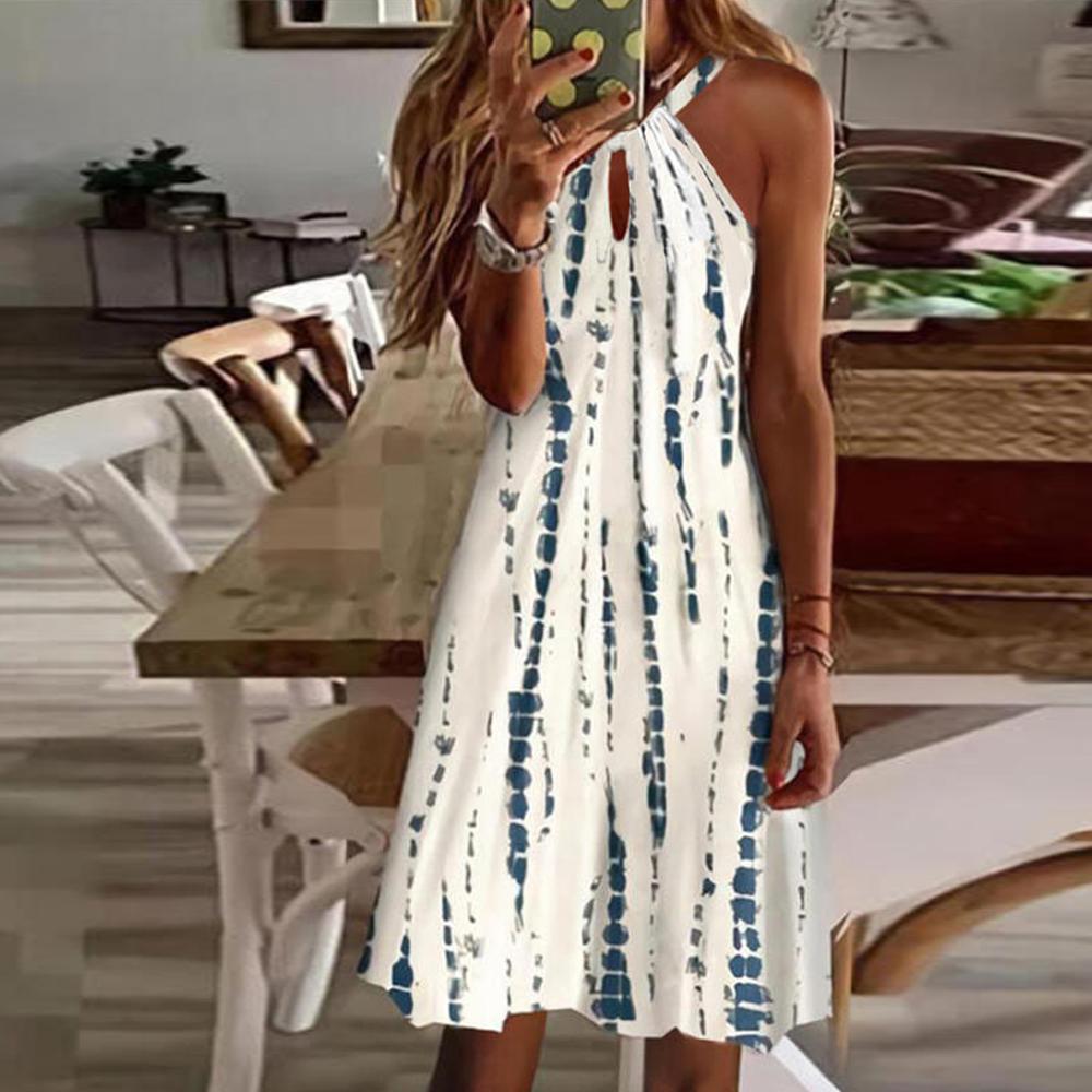Vestido sin mangas con estampado de rayas aleatorias y cuello halter