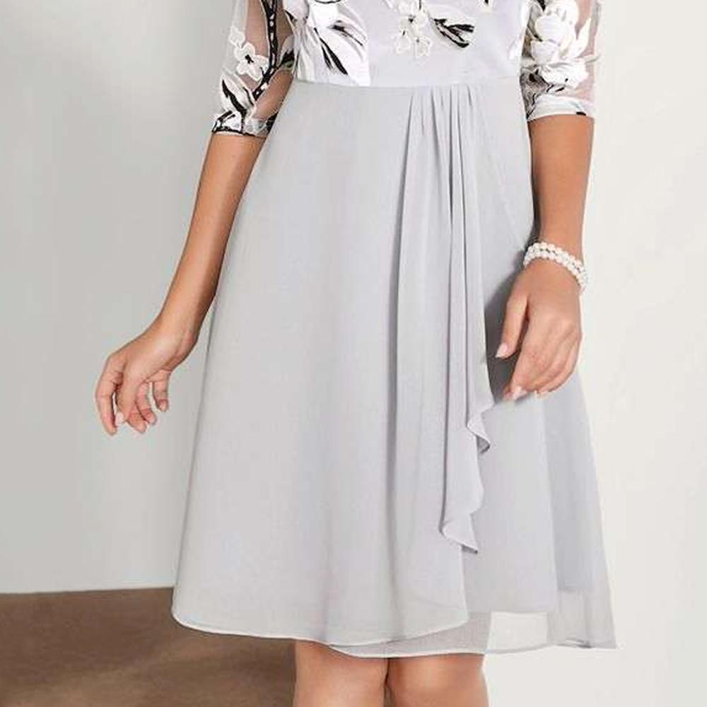 Robe asymétrique à ourlet, en maille, imprimé floral et col rond gris