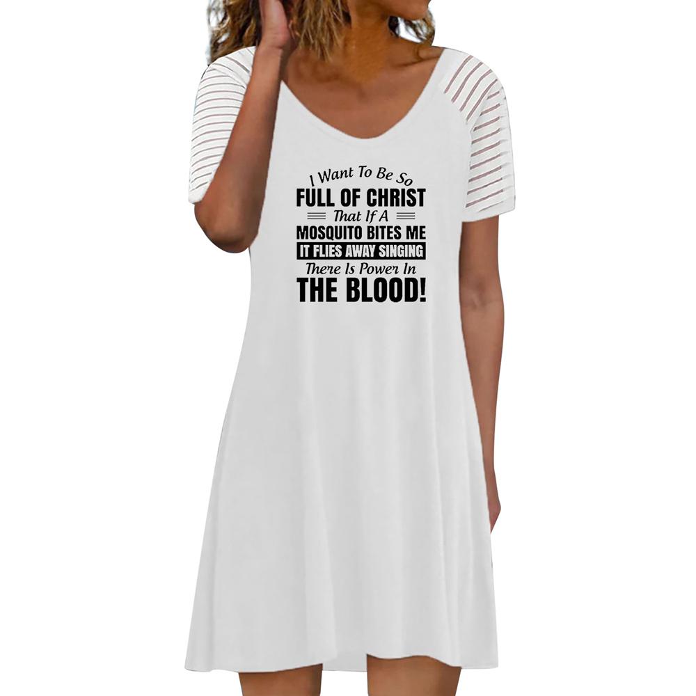 Vestido de manga corta con cuello redondo y estampado gráfico y de letras