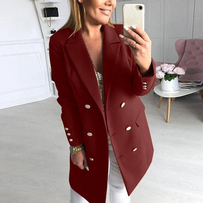 Abrigo midi de doble botonadura con cuello solapa y mezcla de lana premium