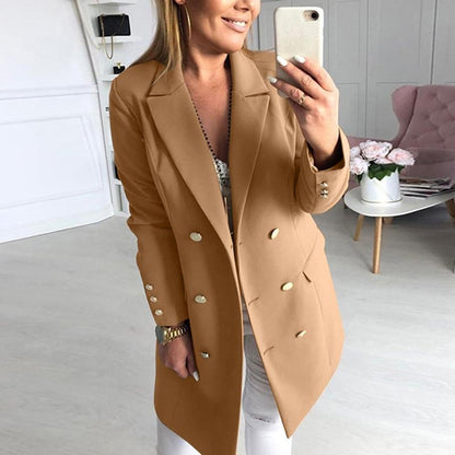 Abrigo midi de doble botonadura con cuello solapa y mezcla de lana premium