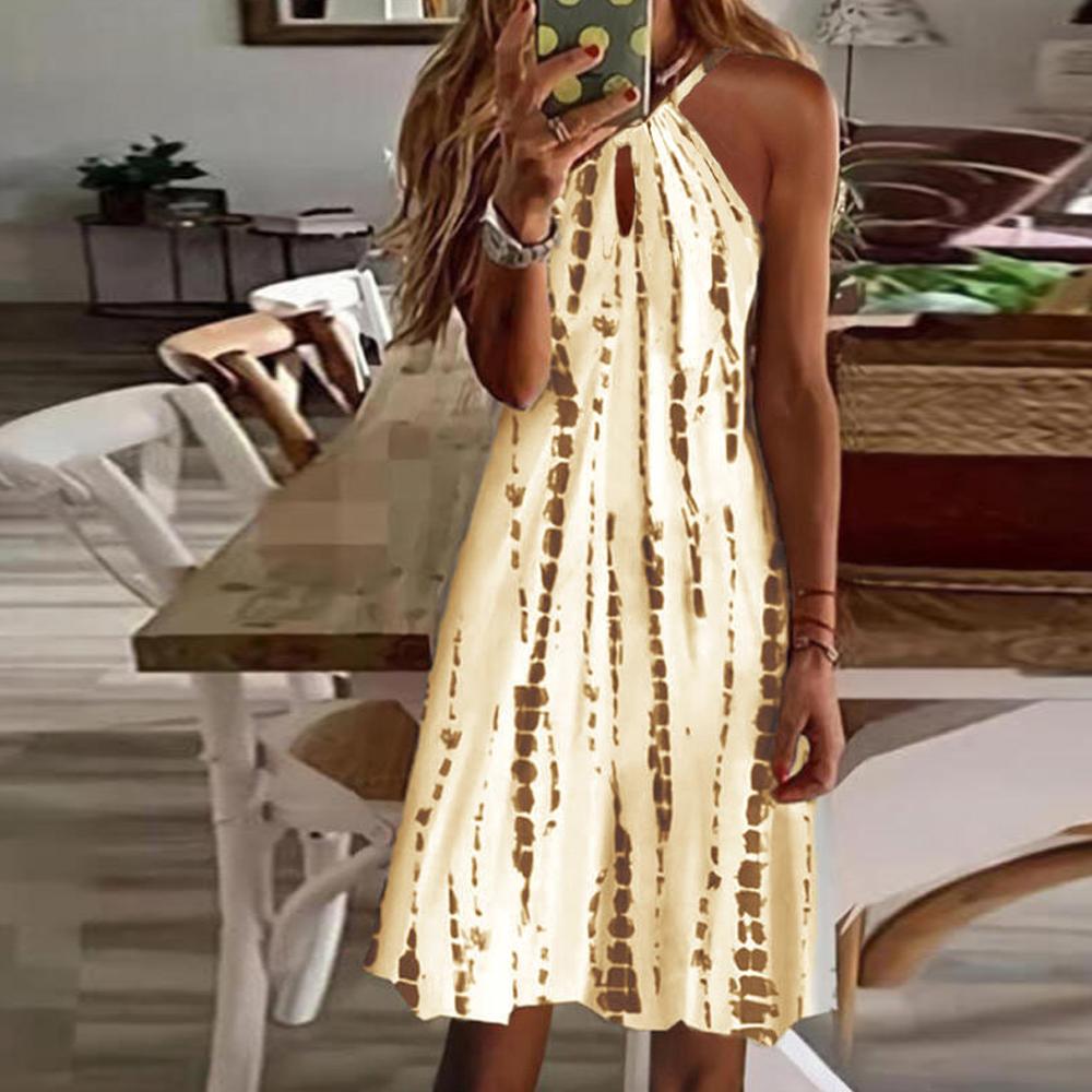 Vestido sin mangas con estampado de rayas aleatorias y cuello halter