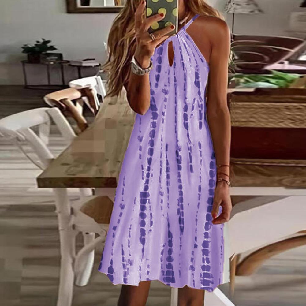 Vestido sin mangas con estampado de rayas aleatorias y cuello halter