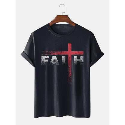 Camiseta de hombre de manga corta con cuello redondo y estampado de letras y bandera