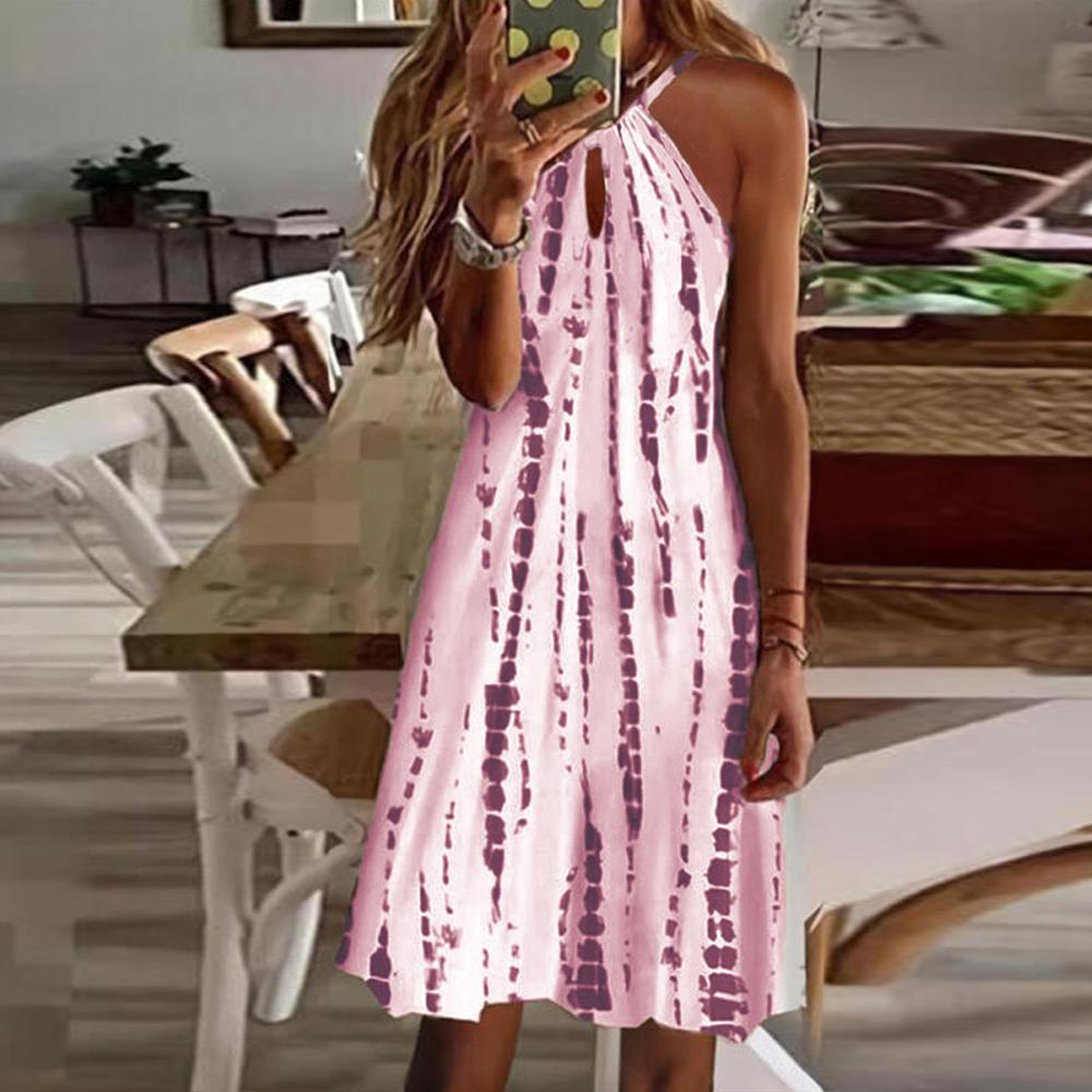 Vestido sin mangas con estampado de rayas aleatorias y cuello halter