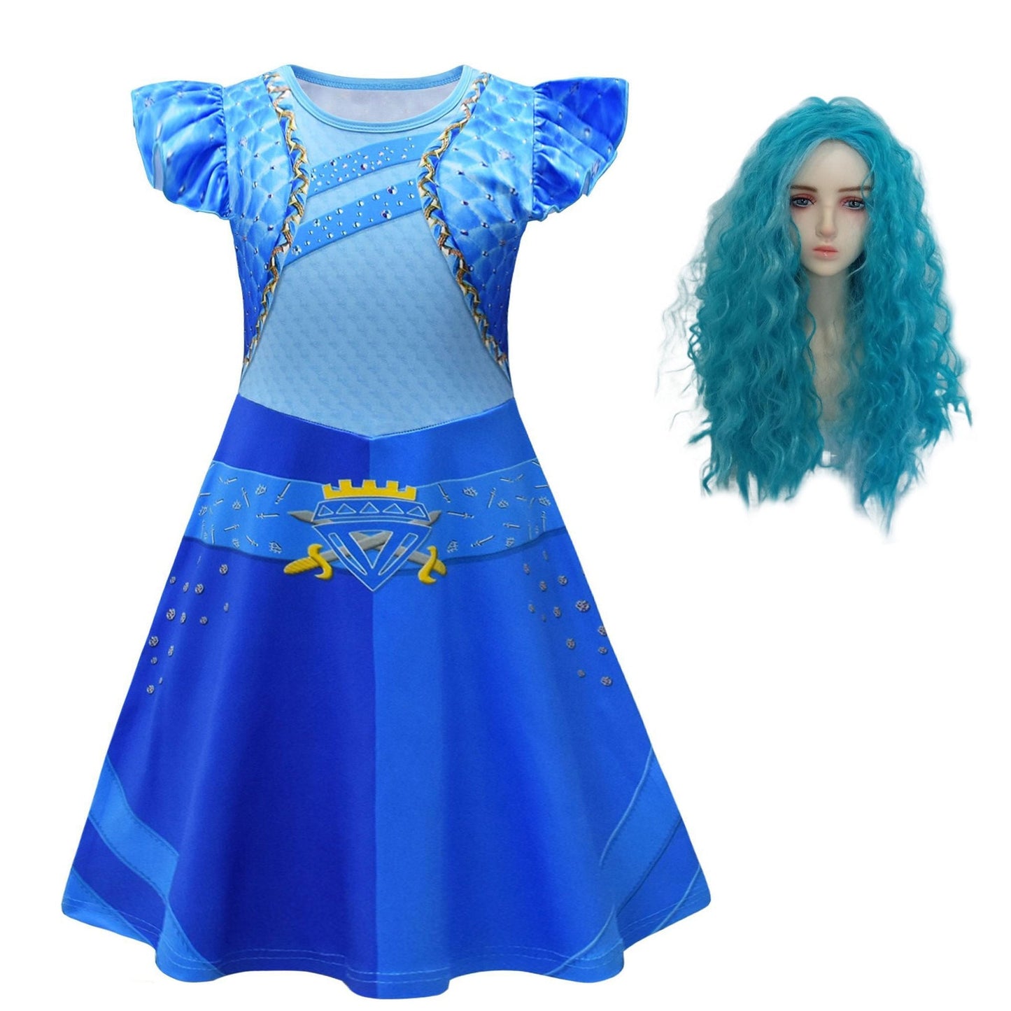 Enfants La Montée de la Robe Rouge Costume Charmant Chloé Filles Halloween Robe Bleue