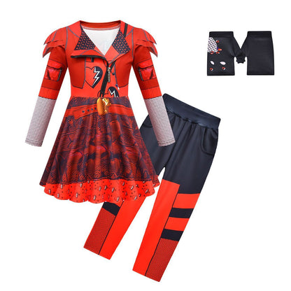 Costume Rouge Fille La Montée du Cosplay Rouge Robe, Pantalon et Gants pour Halloween