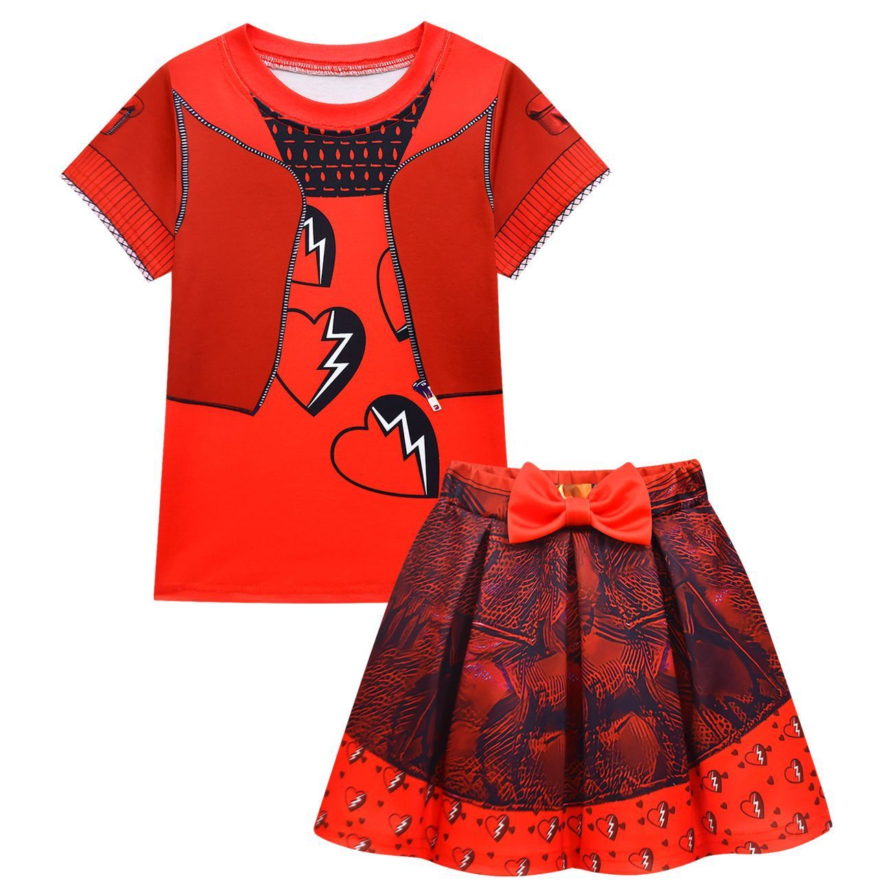 Ensemble T-shirt et jupe enfant princesse rouge tenue Fille de la Reine de Cœur