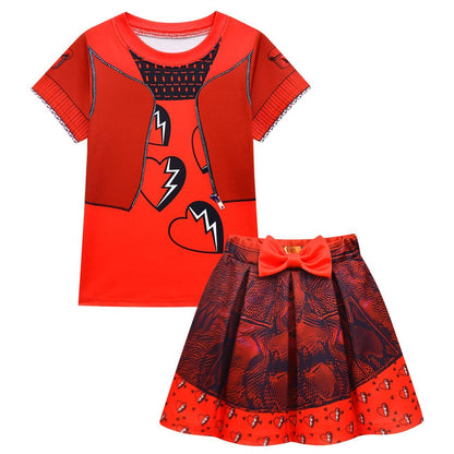 Ensemble T-shirt et jupe enfant princesse rouge tenue Fille de la Reine de Cœur