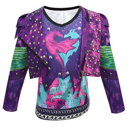 Tenue de reine dragon pour enfants, haut de gilet, pantalon et perruque Mal pour filles, ensemble complet pour Halloween et carnaval