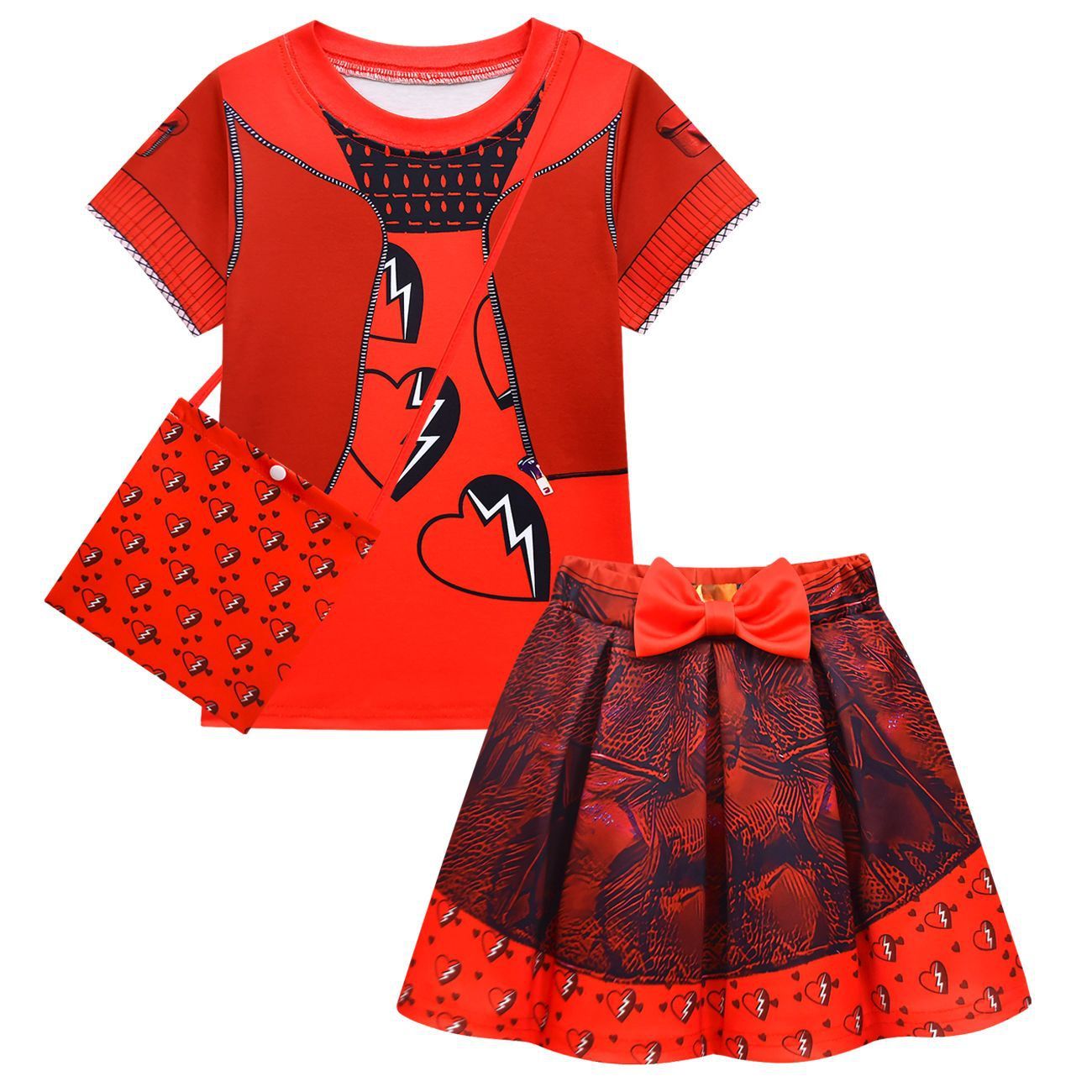 Ensemble T-shirt et jupe enfant princesse rouge tenue Fille de la Reine de Cœur