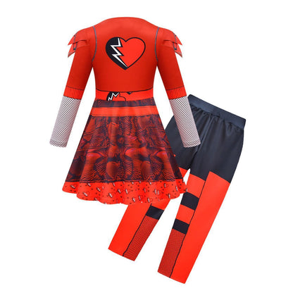 Costume Rouge Fille La Montée du Cosplay Rouge Robe, Pantalon et Gants pour Halloween