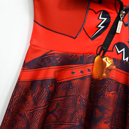 Costume Rouge Fille La Montée du Cosplay Rouge Robe, Pantalon et Gants pour Halloween