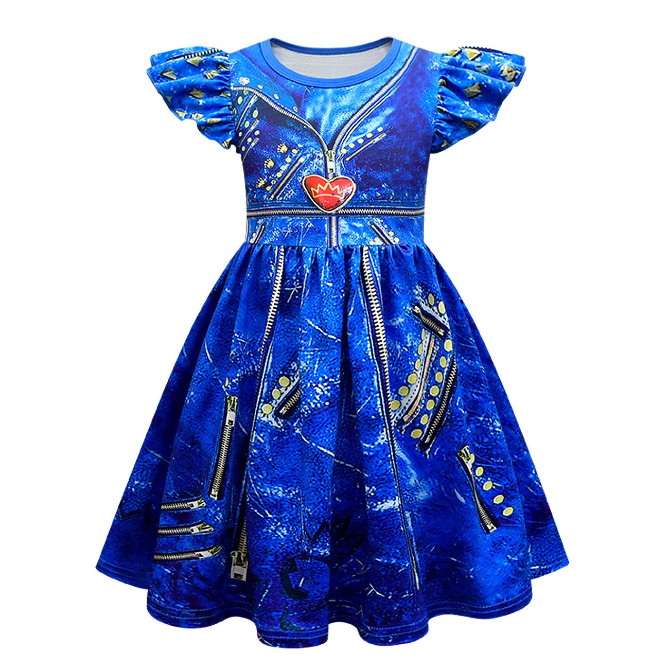 Enfants Robe Évie Princesse Costume Cosplay Perruque Évie Gants et Robe pour Halloween Carnaval