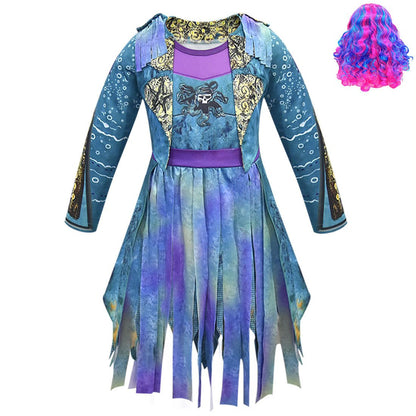 Filles Costume Uma Robe à pampilles Chapeau et Perruque Colorée pour Halloween Cosplay