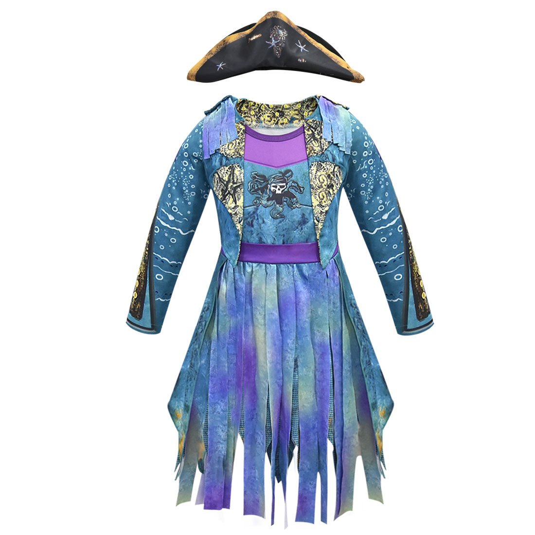 Filles Costume Uma Robe à pampilles Chapeau et Perruque Colorée pour Halloween Cosplay
