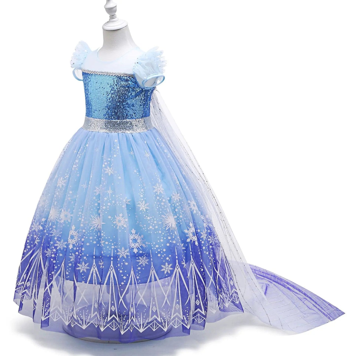 Vestido de princesa de Elsa para niñas, vestido luminoso con copo de nieve y cola, vestido de fiesta de cumpleaños