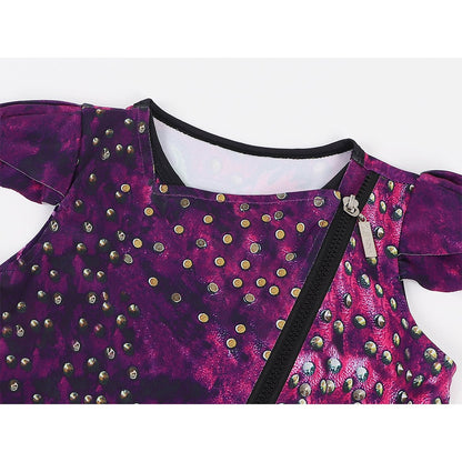 Robe de princesse Mal pour enfant, costume en tulle violet et perruque pour fête