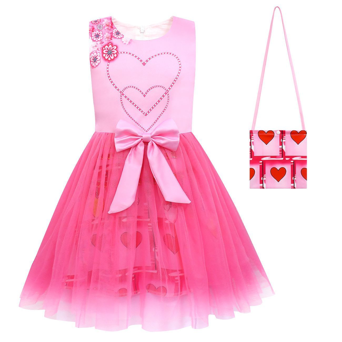 Filles La Reine de Cœur Robe Princesse Rose Bridget Costume d'Halloween avec Accessoires