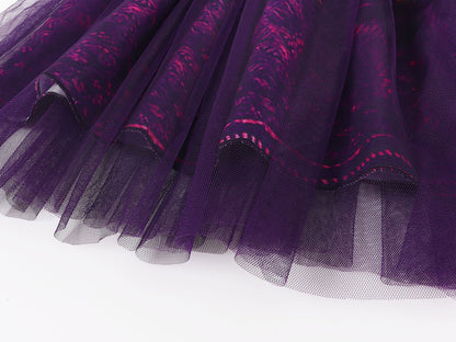 Robe de princesse Mal pour enfant, costume en tulle violet et perruque pour fête