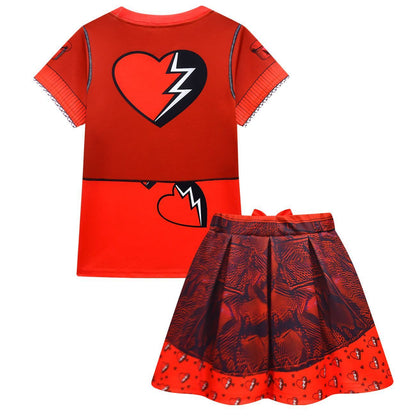 Ensemble T-shirt et jupe enfant princesse rouge tenue Fille de la Reine de Cœur