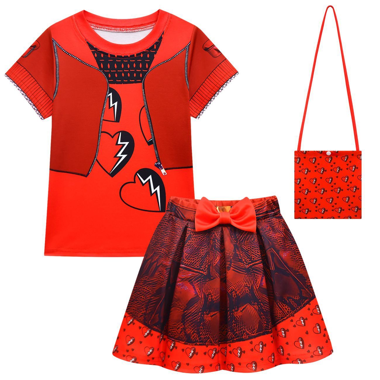 Ensemble T-shirt et jupe enfant princesse rouge tenue Fille de la Reine de Cœur