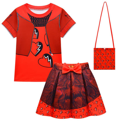 Ensemble T-shirt et jupe enfant princesse rouge tenue Fille de la Reine de Cœur