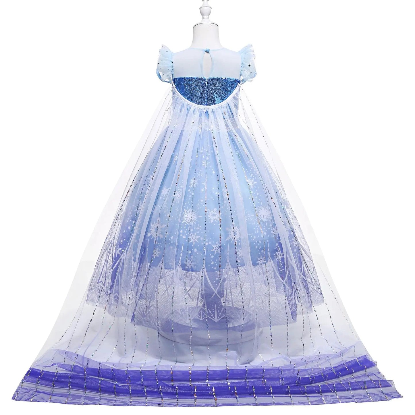 Vestido de princesa de Elsa para niñas, vestido luminoso con copo de nieve y cola, vestido de fiesta de cumpleaños