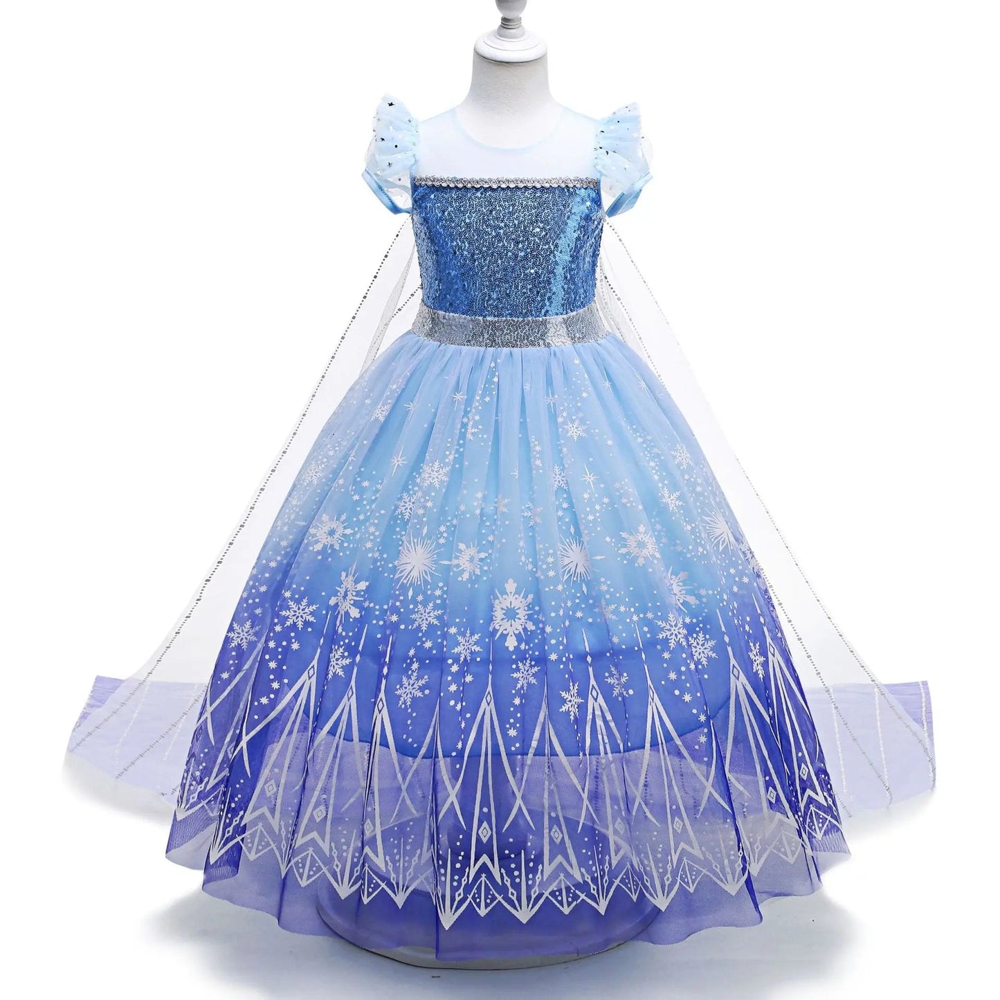 Vestido de princesa de Elsa para niñas, vestido luminoso con copo de nieve y cola, vestido de fiesta de cumpleaños
