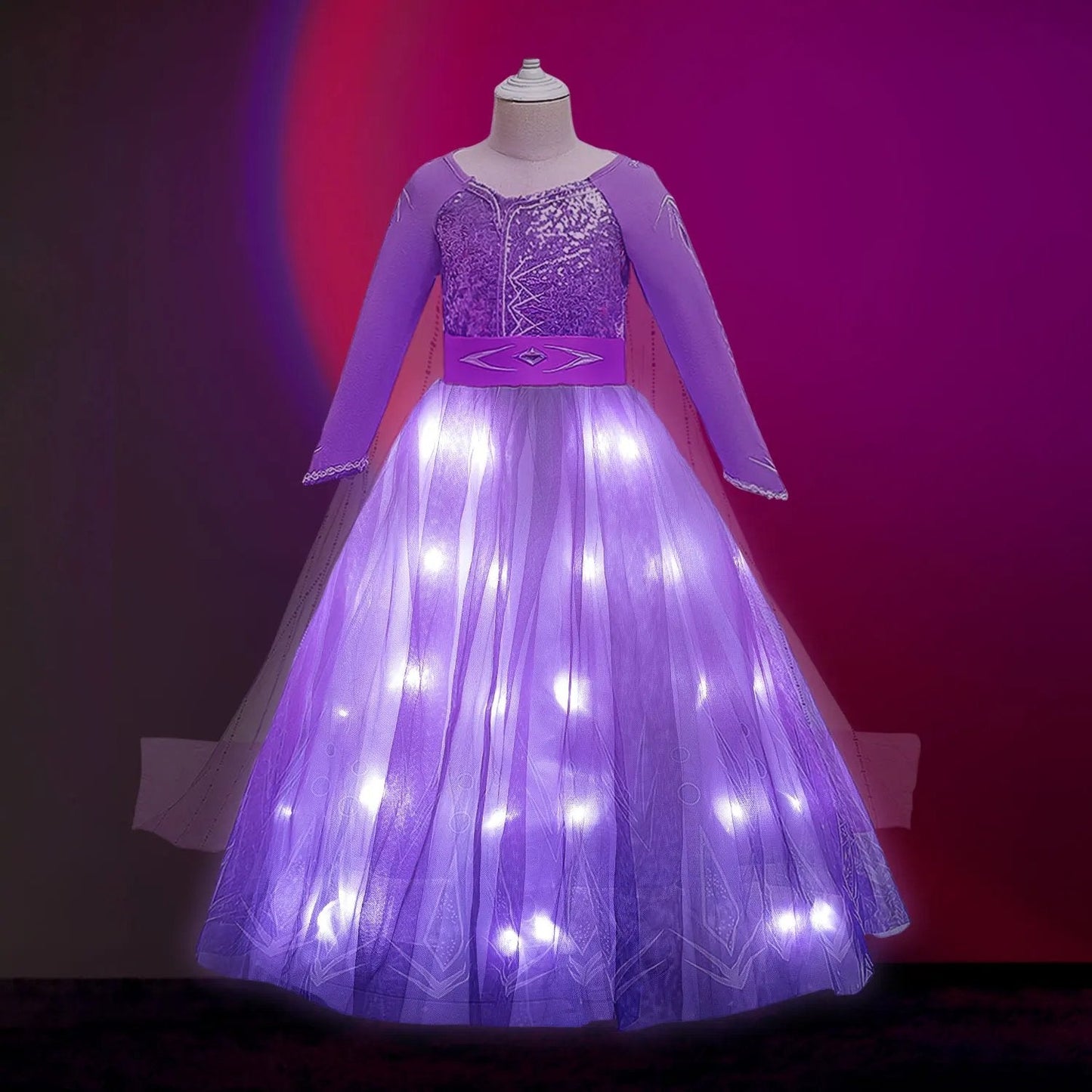 Disfraz de Ana para niñas, vestido de princesa con luces, vestido de cumpleaños con lentejuelas moradas, vestido de fiesta