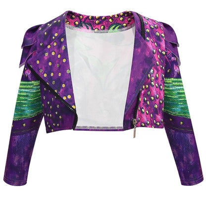 Tenue de reine dragon pour enfants, haut de gilet, pantalon et perruque Mal pour filles, ensemble complet pour Halloween et carnaval