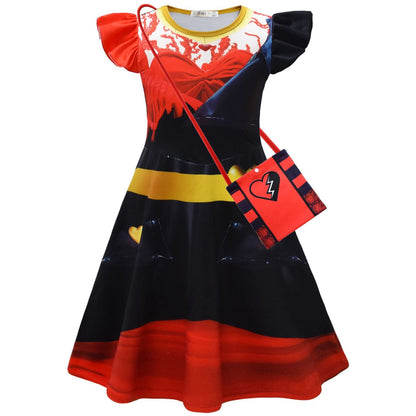 Filles La Robe et le Sac à Manches Volantes Rouges La Princesse Rouge Ensemble Complet