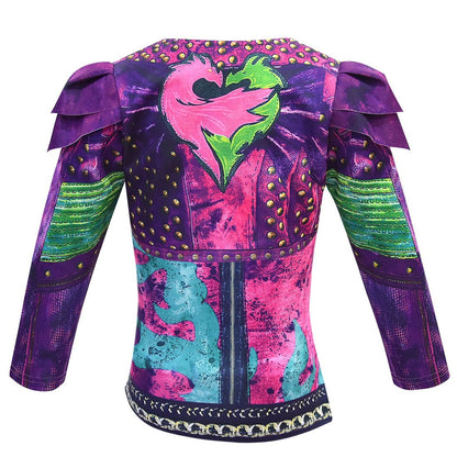 Tenue de reine dragon pour enfants, haut de gilet, pantalon et perruque Mal pour filles, ensemble complet pour Halloween et carnaval