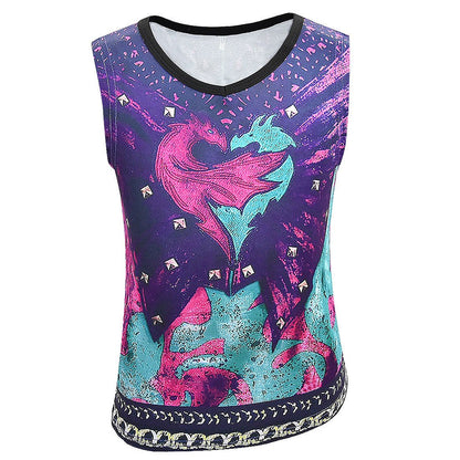 Tenue de reine dragon pour enfants, haut de gilet, pantalon et perruque Mal pour filles, ensemble complet pour Halloween et carnaval
