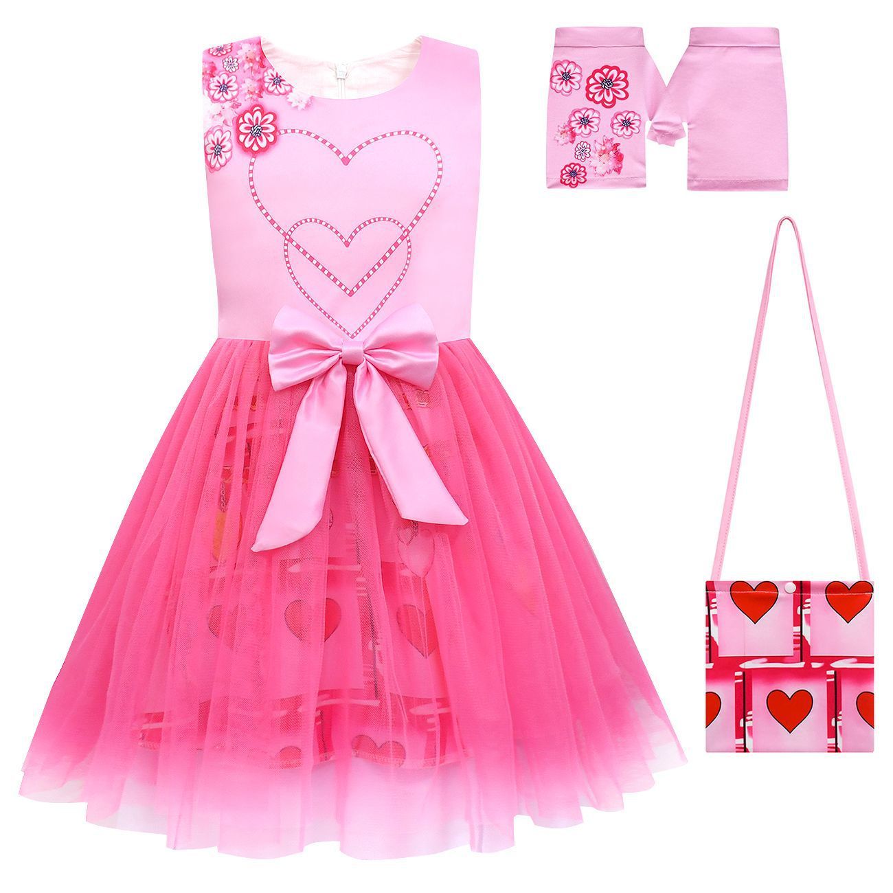 Filles La Reine de Cœur Robe Princesse Rose Bridget Costume d'Halloween avec Accessoires