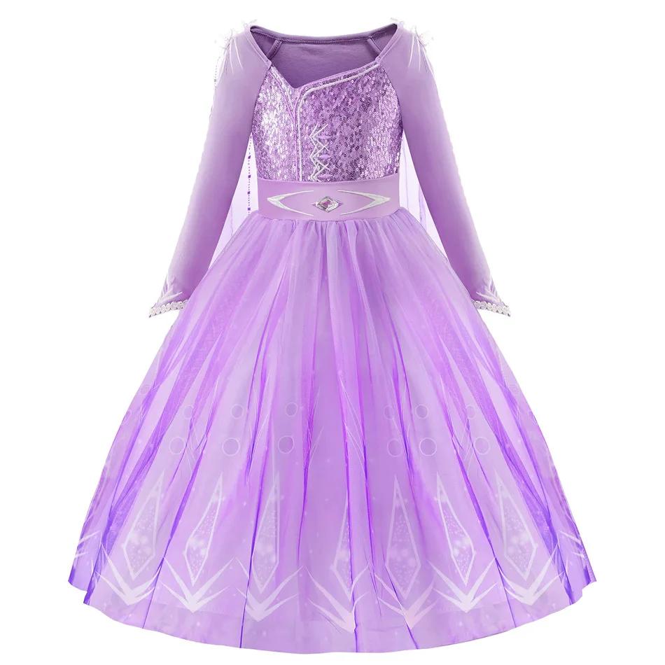 Disfraz de Ana para niñas, vestido de princesa con luces, vestido de cumpleaños con lentejuelas moradas, vestido de fiesta