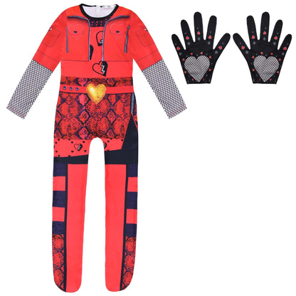 Enfants La Montée de la Combinaison Rouge et des Gants Costume Princesse Rouge et Perruque pour Filles pour le Cosplay