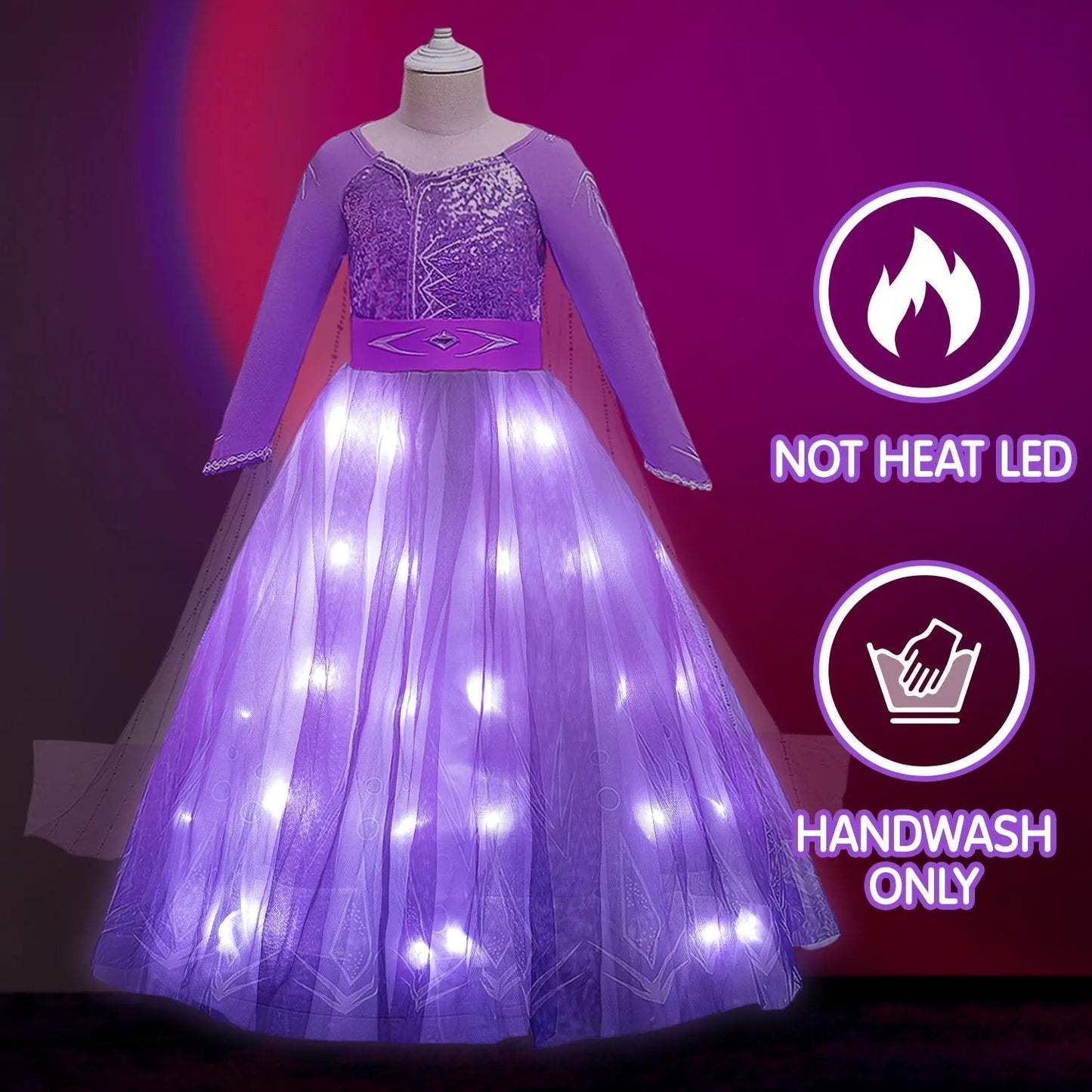 Disfraz de Ana para niñas, vestido de princesa con luces, vestido de cumpleaños con lentejuelas moradas, vestido de fiesta