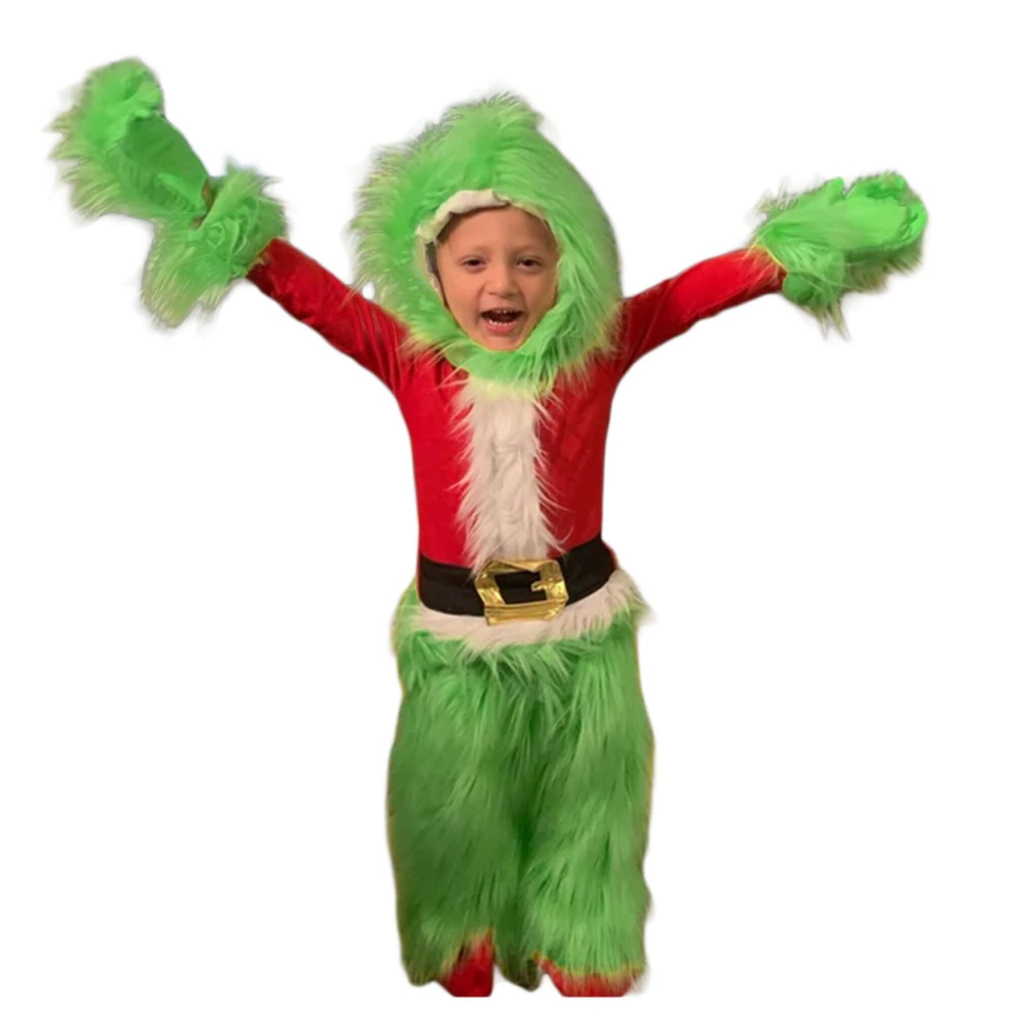 Disfraz de Monstruo Verde de Papá Noel para Niños, Traje de Navidad Peludo con Capucha para Niños y Niñas