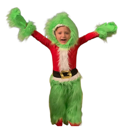 Déguisement de Noël Enfant Monstre Vert avec Capuche Fourrure pour Garçons et Filles