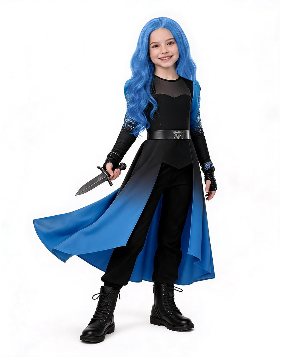 Chloe Descendants Wicked Wonderland Costume Blue Gradient Halloween Cosplay Outfit for Kids and Adult