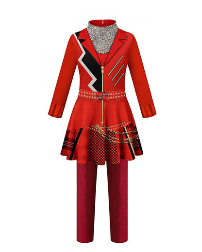 Girls Red Princess Costume 2-in-1 Outfit with Gloves 2pcs Suit for Cosplay Events 4-12Y