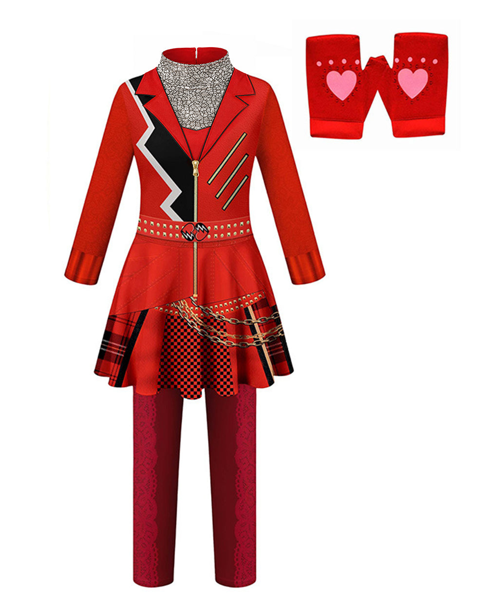 Girls Red Princess Costume 2-in-1 Outfit with Gloves 2pcs Suit for Cosplay Events 4-12Y
