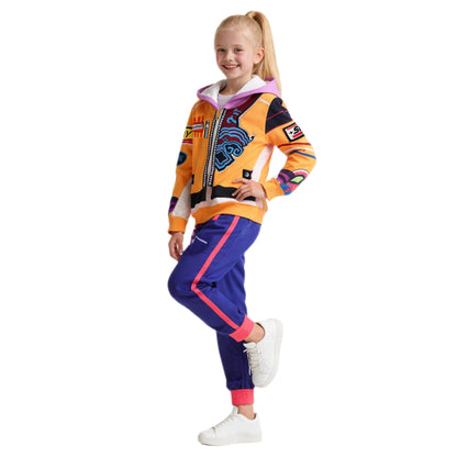 Girls Orange Hoodie Pop Star Cosplay Costume Hooded Zip-up Sweatshirt and Pants for Cosplay