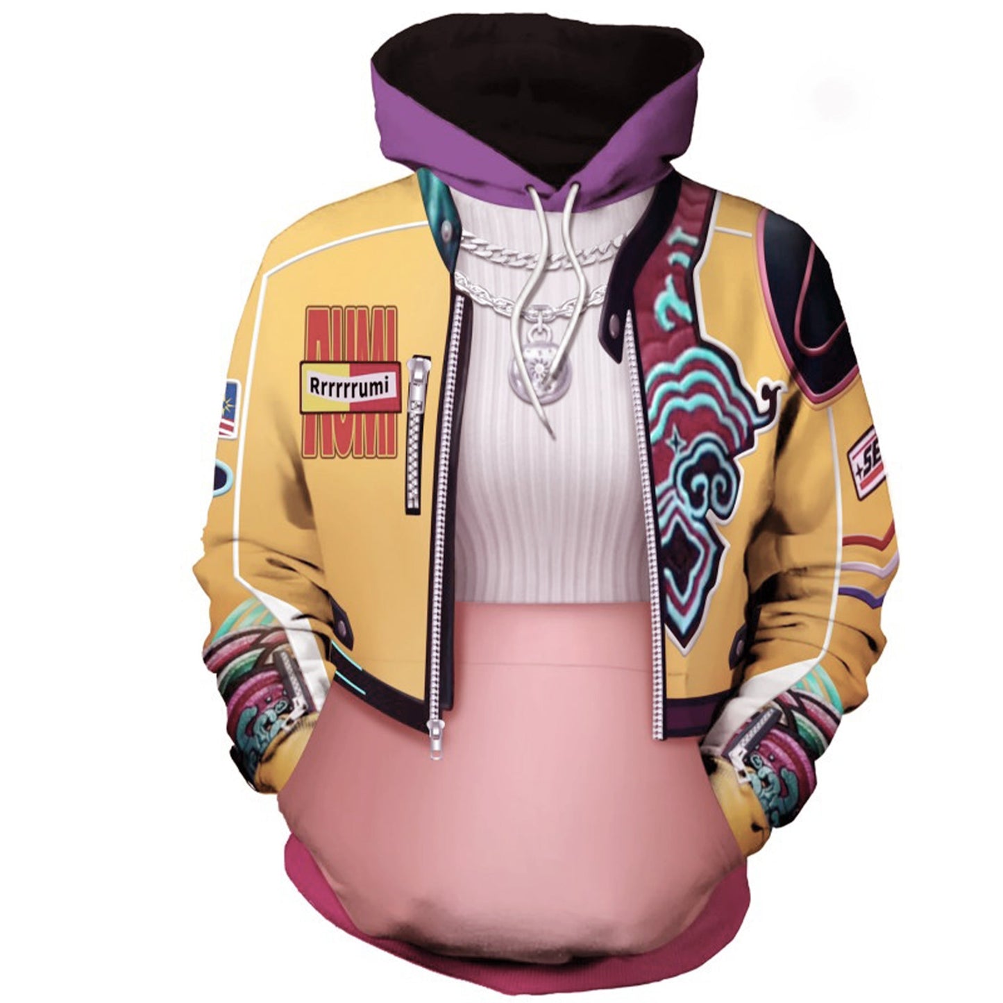 Yellow Pop Star Hoodie Causal Zip-up Sweatshirt for Daily Cosplay Wear