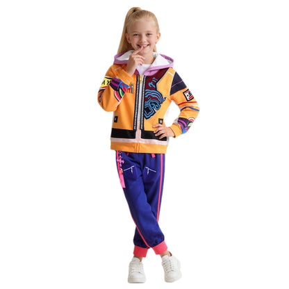 Girls Orange Hoodie Pop Star Cosplay Costume Hooded Zip-up Sweatshirt and Pants for Cosplay