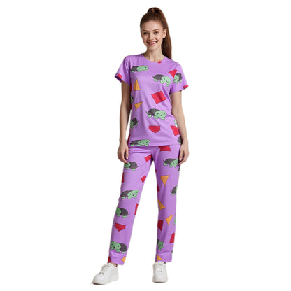 KPop Zoey Pajamas Purple Long Sleeves / Short Sleeves Daily Wear Sleepwears