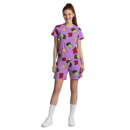 KPop Zoey Pajamas Purple Long Sleeves / Short Sleeves Daily Wear Sleepwears